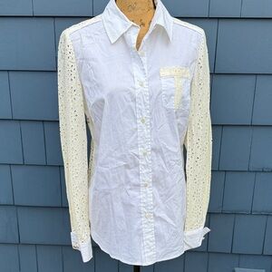 Tory Burch White Eyelet Sleeve Button-Down Shirt 12 medium